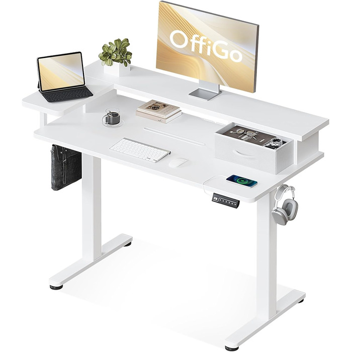 Регульований за висотою стіл OffiGo 120x60 з L-подкоркой, USB, висувна шухляда, ергономічний комп'ютерний стіл