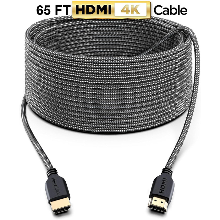 Кабель HDMI PowerBear: Висока швидкість, нейлонова обплітання, золоті конектори, 4K, 20 м