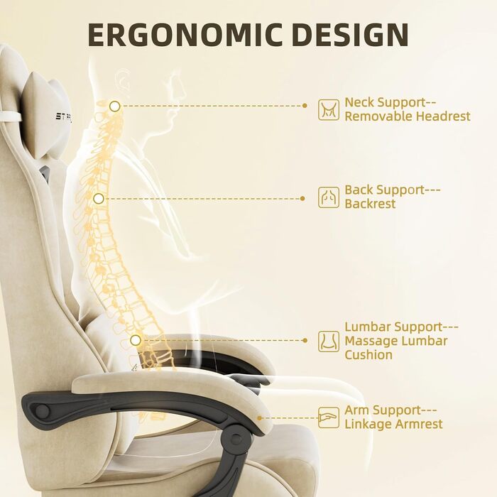 Геймерське крісло Ferghana Ergonomischer з підголівником та підтримкою спини - Преміум PC крісло для офісу та геймінгу, тканина, біле