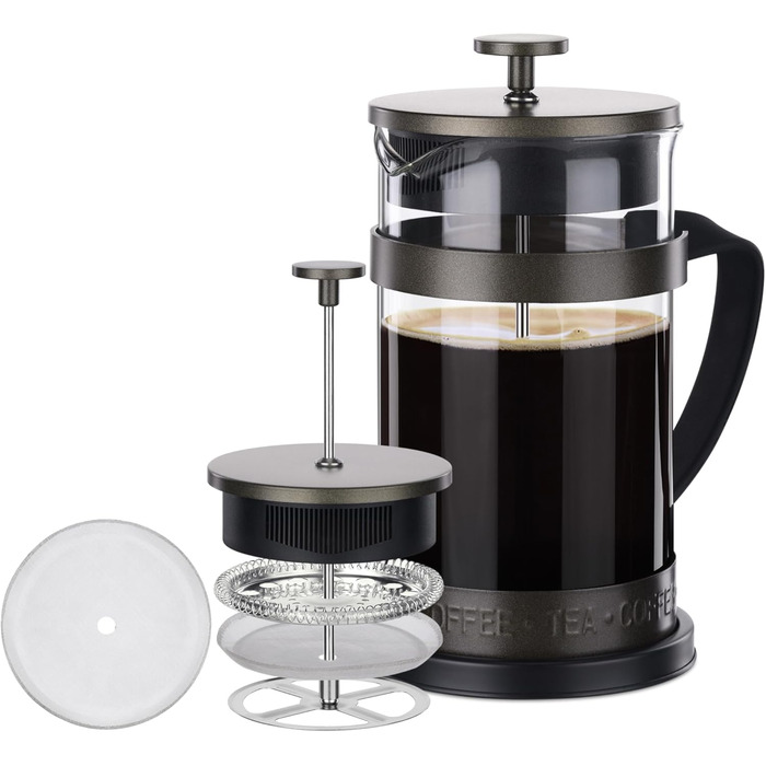 Френч-прес Navaris 1000 мл: кавоварка зі сталевим фільтром, для кави та чаю, коричнева