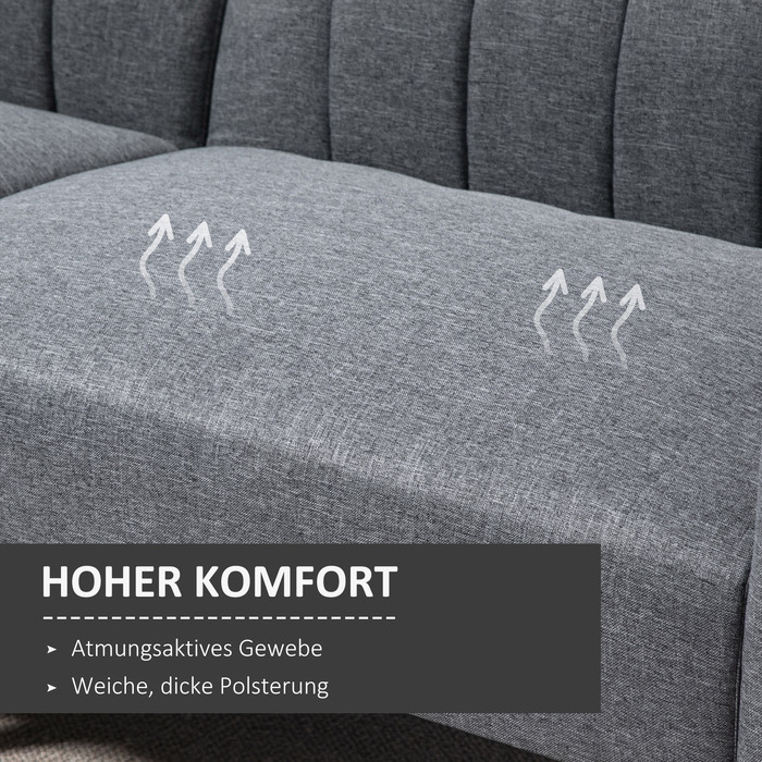 HOMCOM Sleeper Sofa, Convertible Sofa for 2 People, Sofa Bed with Sleeping Function, Linen-like Polyester, Rubber Wood, Grey, 173x75x73cm | Aosom