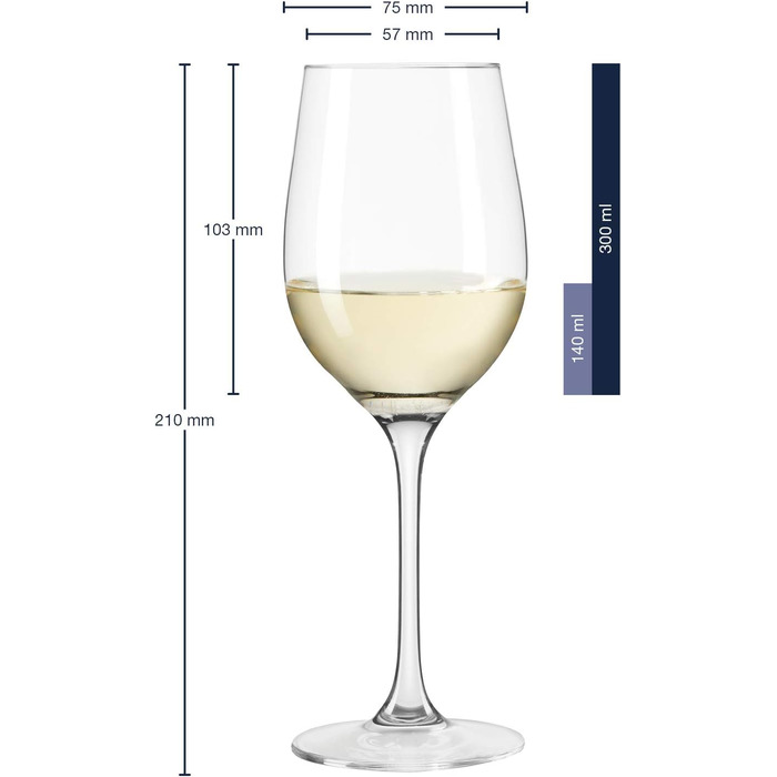 Leonardo Hello+ White Wine Glasses, Set of 6, White Wine Goblets with Drawn Stem, Dishwasher-Safe Wine Glasses, 6 Pieces 300 ml, 061446