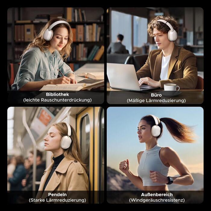 Навушники UGREEN HiTune Max5c Bluetooth Over-Ear з активним шумозаглушенням, Hi-Res Audio, LDAC, 75 годин роботи, Bluetooth 5.4, об'ємний звук, EQ в додатку, Dual Connection (Білий/Чорний)