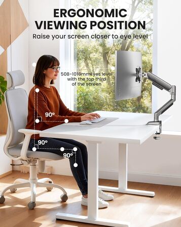 Кріплення для монітора ErGear: регульований кронштейн для моніторів 13-34 дюймів, підставка з кабельною організацією, VESA 75/100 мм, до 9 кг (срібний)