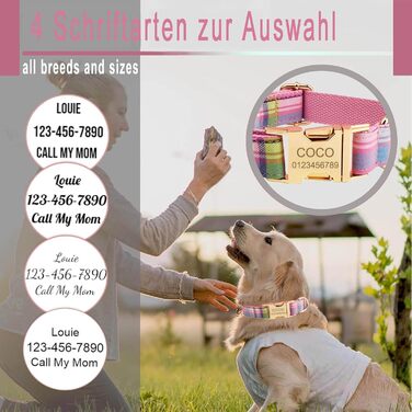 Нашийник для собак з металевою застібкою, двосторонній, з іменем та номером телефону, регульований розмір, M та L (Тартан)