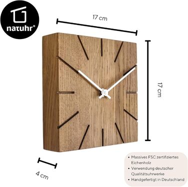 Natuhr Funk Wall Clock Table Clock Oak Wood - Beam - Solid Wood Design 17 x 17 cm (Smoked Oak Black Hands, ) (Smoked Oak / White Hands, Quartz Movement)