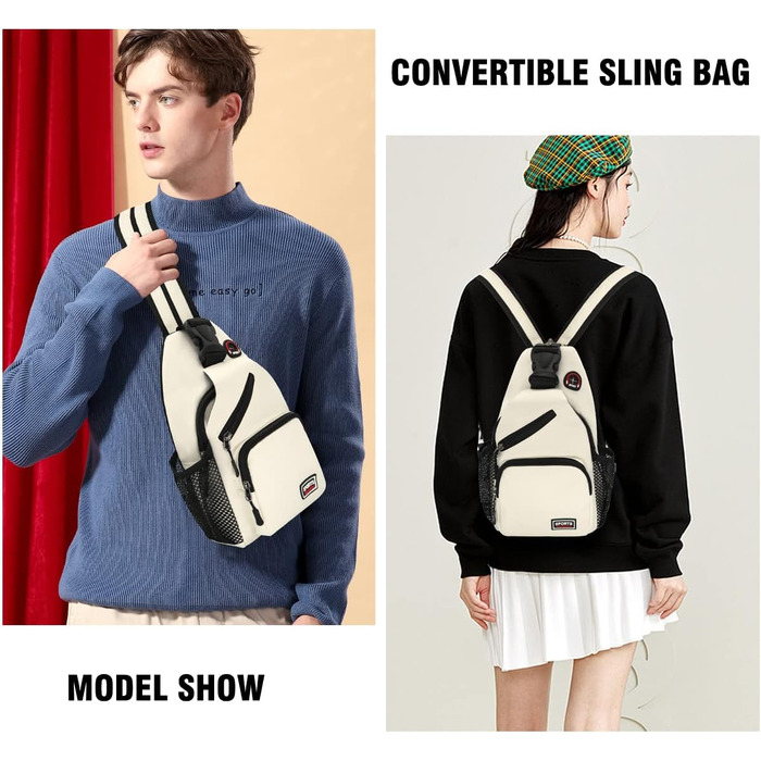 Сумка-слінг через плече, рюкзак для жінок та чоловіків з оксфордської тканини. Сумка через тіло, спортивна сумка, casual, для активного відпочинку, подорожей, покупок (Біла)