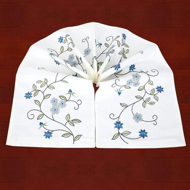 Simhomsen Double Thick Table Runner, Rustic, Embroidered, Floral Pattern, for Spring and Summer, Chest of Drawers, Scarf, Blue, 35.6 x 89.9 cm