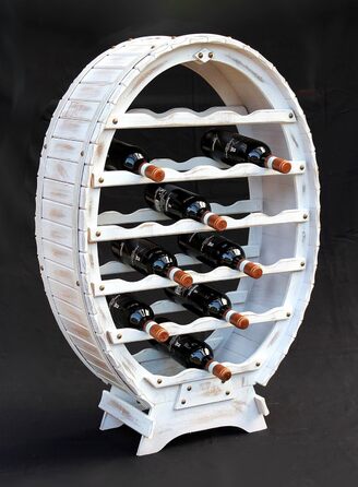 DanDiBo Wine Rack White Wine Barrel from Wood for 24 Bottles Vintage Shabby Chic Country House Bar Bottle Stand Standing Wine Rack Barrel