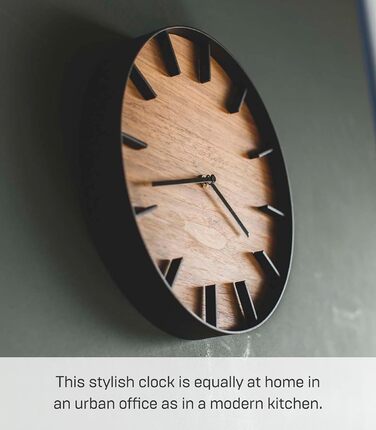 Yamazaki 4108 RIN Wall Clock, Black, Steel/Plywood, Minimalist Design, 26.5 x 4.2 x 26.5 cm (LxBxH)