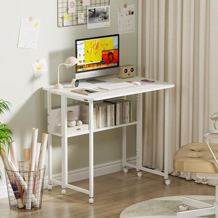 Стіл для ноутбука в ліжко Lapdesk, складний Betttisch, регульований кут 360°, портативний, для читання книг (80 x 58 x 75 см, білий)