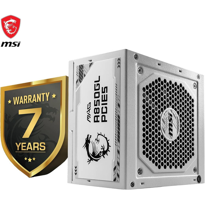 Блок живлення MSI MAG A850GL PCIE5 White, 850W, 80 Plus Gold, повністю модульний, ATX 3.0, PCIe 5.0, білий