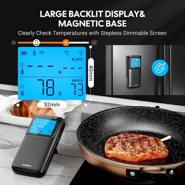 Термометр для м'яса INKBIRD INT-12E-BW: бездротовий, Wi-Fi, Bluetooth, 2 зонди, 5 сенсорів для гриля, BBQ, духовки та приготування їжі