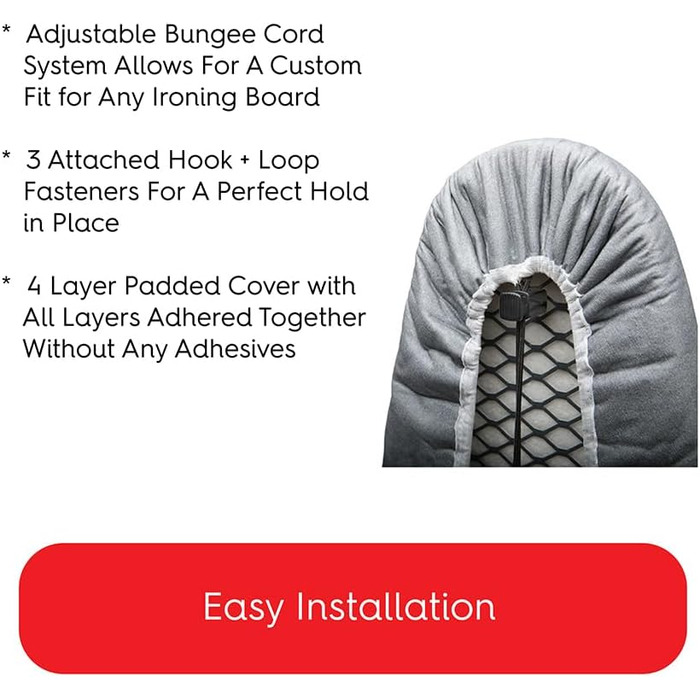 TIVIT Ironing Board Cover, 19 x 55 cm, Pro Grip Pad Covers with 3 fastening straps and elastic cord, durable, scratch and dirt-resistant, padded layers, heat-reflective AlumiTek Pro 19x55