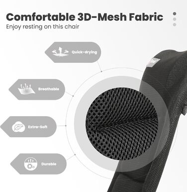 Крісло для кемпінгу Homecall складне, 150 кг, з високою спинкою, для саду, балкону, риболовлі, чорне