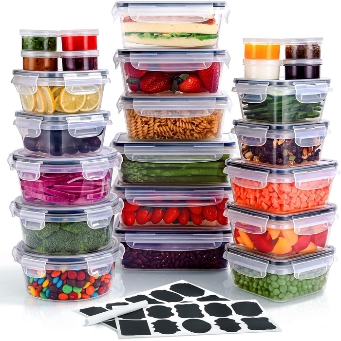 Набір контейнерів для зберігання продуктів 48 шт. (24 контейнери, 24 кришки) - BPA free, для холодильника, морозильника та мікрохвильової печі