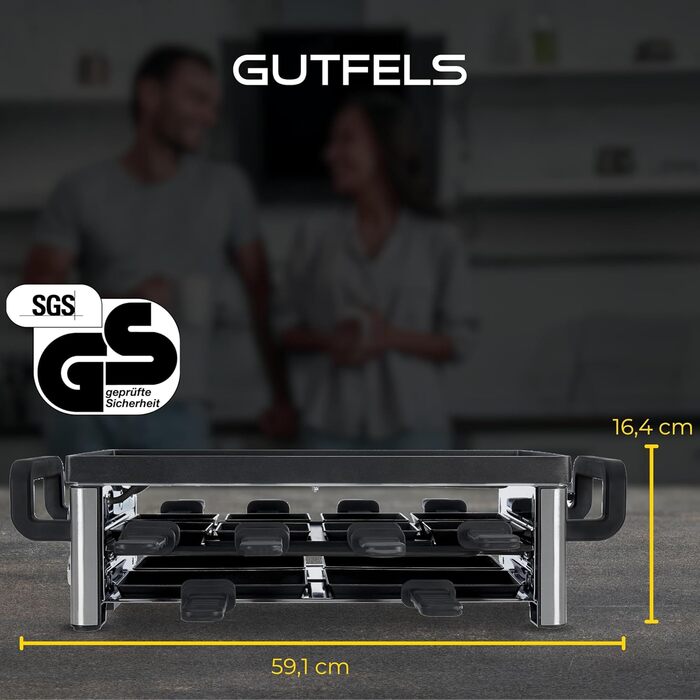 Раклетниця GUTFELS 4030 на 13 сковорідок, 2100 Вт, антипригарне покриття, регулювання температури, для 8 осіб, срібляста