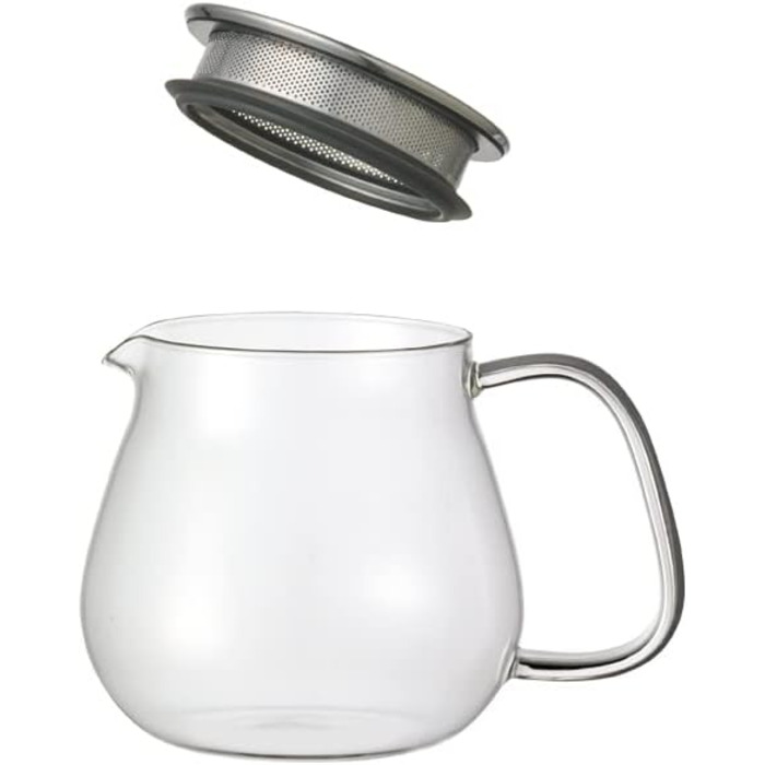 Kinto Unitea One Touch Teapot made of stainless steel, heat-resistant glass teapot with stainless steel infuser in the lid (Japan Import) (460 ml, Transparent)