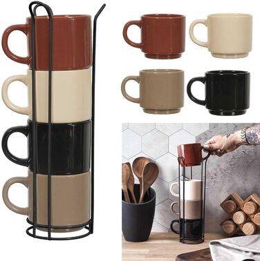 Набір келихів HOME DECO FACTORY KA0500 (4 шт.) з підставкою, кераміка, бежевий, коричневий, чорний, білий