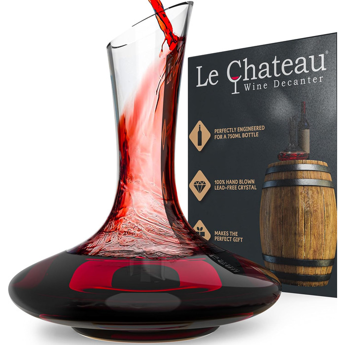 Le Chateau Decanter - Mouth-blown, lead-free crystal wine decanter - Wine decanter for aerating red wine - Wine accessory for a bottle of wine (750 ml)