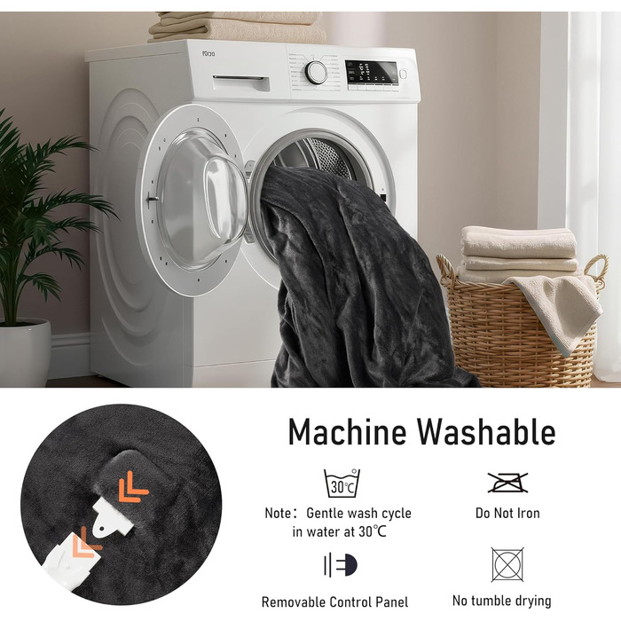 Електрична ковдра CURECURE з підігрівом, 150 x 200 см, 4 режими, таймер, захист від перегріву, для ліжка/дивану, сірий колір