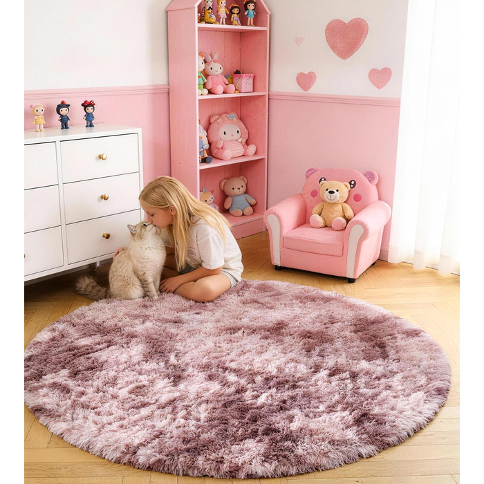 Килим круглий 100 см, м'який, пухнастий, антиковзний, дитячий, рожево-ліловий (Batik) - пральний килим для дитячої кімнати