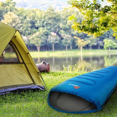 Спальний мішок Azark Premium, 350 г/м², легкий та водонепроникний, для 4 сезонів, кемпінг, туризм, відпочинок на природі, для дорослих та дітей (блакитний)