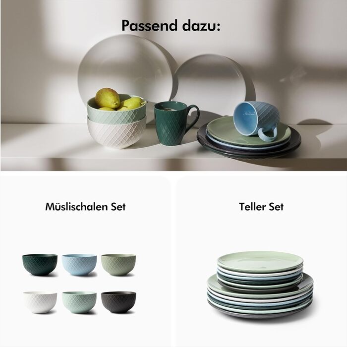 KIVY Dinnerware Set for 6 People [Scratch & Dishwasher Safe] 6x27cm + 6x22cm - Plate Set 12-Piece Modern - Dinnerware Set - Combination Service - Green Dinnerware Set - Dinner Plates - Dessert Plates - Dinnerware
