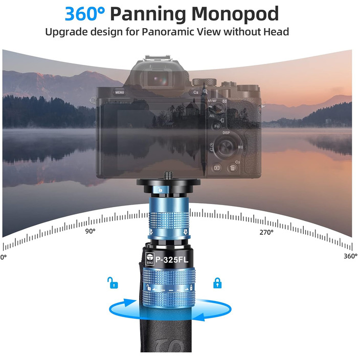 Штатив-монопод SIRUI P-325FL з вуглецевого волокна: легкий, з 5 секціями, навантаження до 10 кг