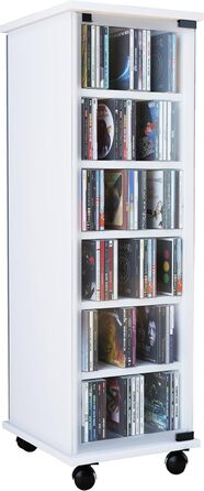 Білий CD/DVD стелаж VCM Valenza з безпечними скляними дверцятами, на роликах, для 204 CD або 72 DVD/Blu-ray, 98×31×35 см, елегантний дизайн