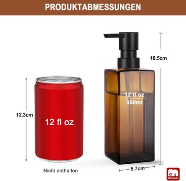 Диспенсер для мила GMISUN для ванної кімнати та кухні, 350 мл, чорний скляний, з піддоном та водонепроникними етикетками