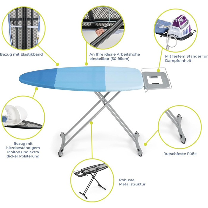 Ironing Board for Steam Ironing Station - Large XXL Stable Ironing Table Wide Ironing Boards - 130x50 cm