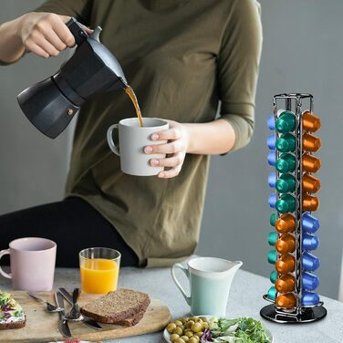 Підставка для капсул кави Frasheng, 40 капсул, чорна, з хромованої сталі, обертається, економія місця