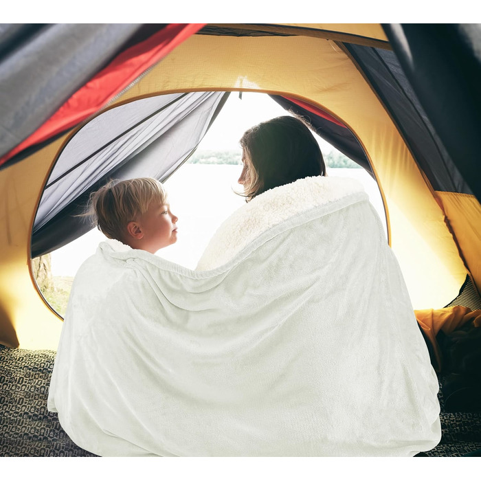 Плед Utopia Bedding з штучного хутра Sherpa, 200 x 150 см - теплий, двосторонній, для ліжка, дивана, кемпінгу та подорожей (228x228 см, слонова кістка)