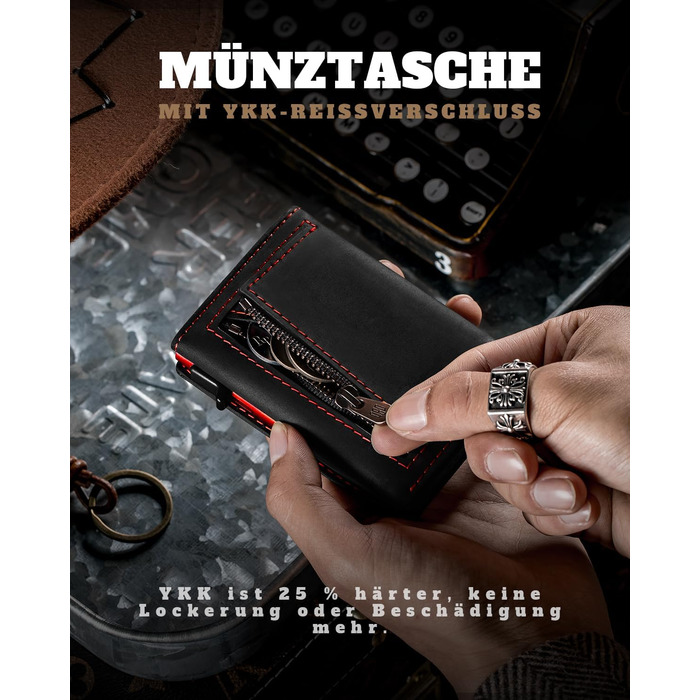 Портмоне Dodenša MagSnap для чоловіків з RFID захистом, відділенням для AirTag, картхолдером та відділенням для монет (Чорний/Червоний)