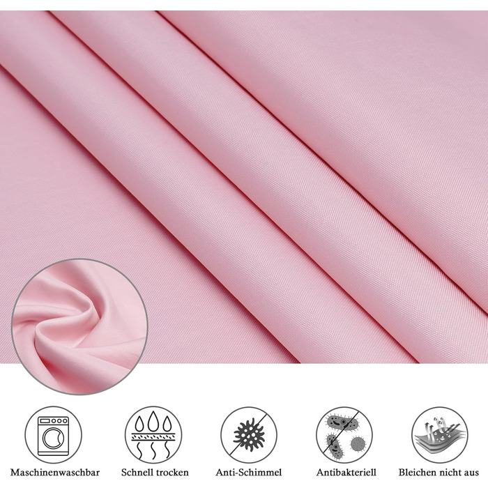 Штора для душу EurCross 180x200 см рожева водонепроникна антигрибкова текстильна, з кільцями (1 шт)