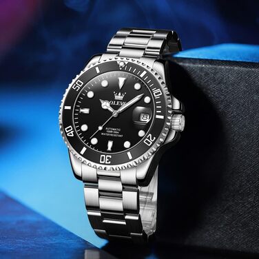 Чоловічий механічний годинник OLEVS зі скелетоном, автоматичний водонепроникний наручний годинник, сріблясто-чорний