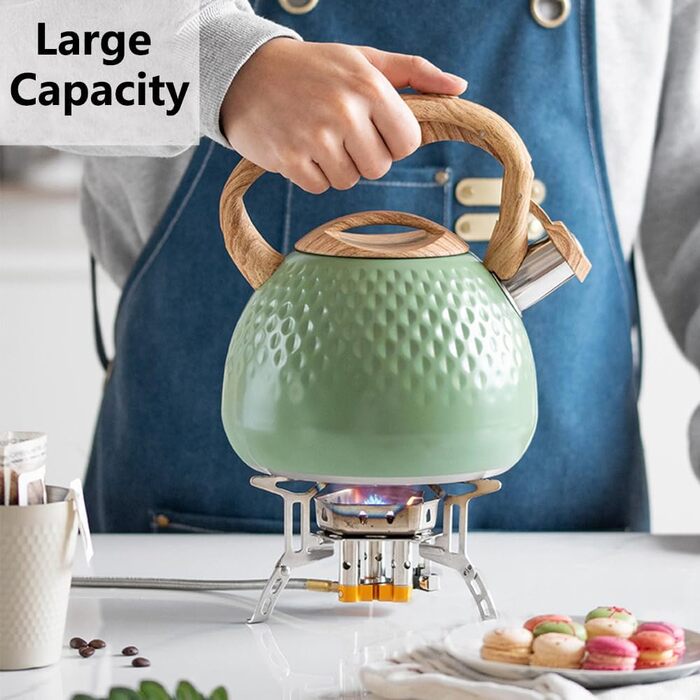 Чайник-свисток з нержавіючої сталі 3L, чайник-свисток, сучасний чайник Induktion, велика ємність для чаю та кави, підходить для всіх типів плит (зелений)
