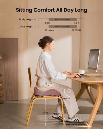 Ортопедична подушка для сидіння ProtoArc для офісного крісла: ергономічна, з піною Memory Foam, для рівномірного розподілу тиску, для комфорту протягом дня (роликове крісло, автомобіль) (Рожевий, Великий)