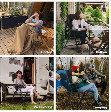 Крісло для кемпінгу Homecall складне, 150 кг, для саду, балкону, риболовлі, чорне. Регульована спинка, з підлокітниками.