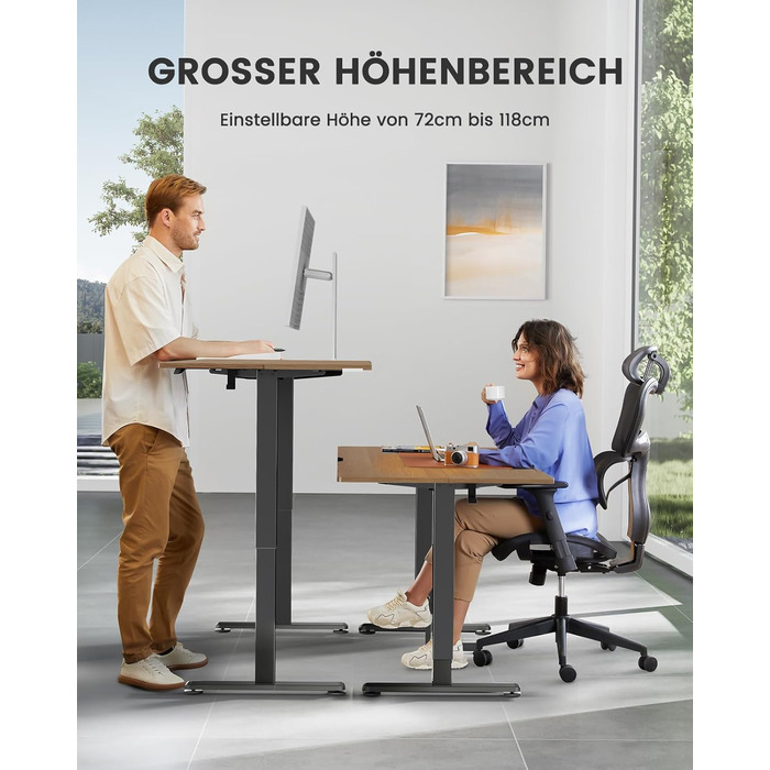 ErGear Electric Standing Desk 100x60cm - Walnut Finish, 4-Memory Smart Desk for Home Office with Mounting Plate