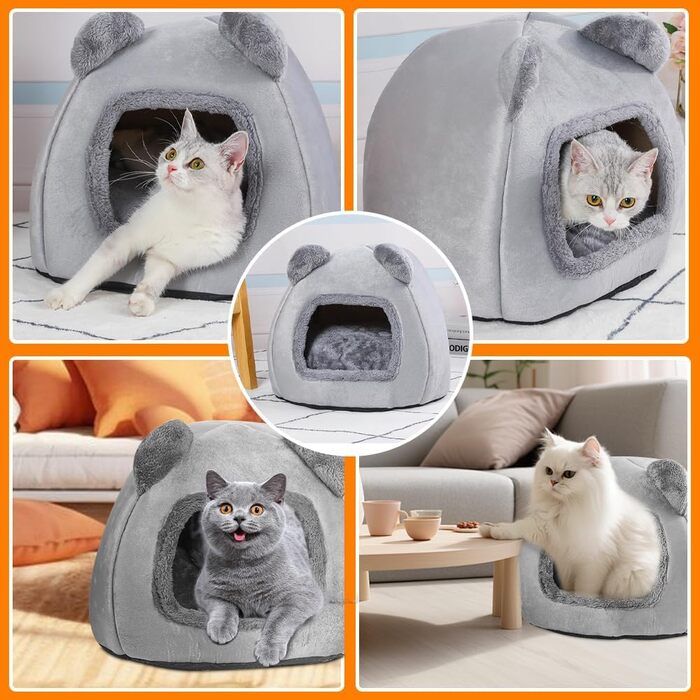 Кішка Будиночок-ліжко для котів, 40см, сірий. Миється, плюшевий, для котів, кроликів, собак та інших дрібних тварин