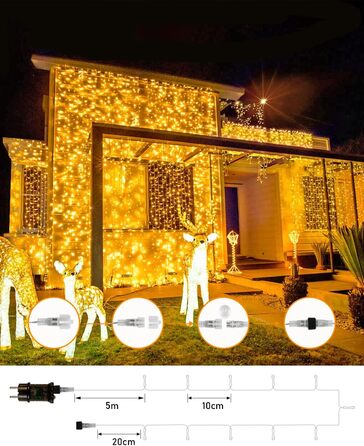 LED гірлянда на батарейках для зовнішнього використання, 100 LED, з пультом дистанційного керування, таймером, 8 режимів, IP65, вологостійка, для декорування саду, вечірки, весілля, Різдва, тепле біле світло (50м)