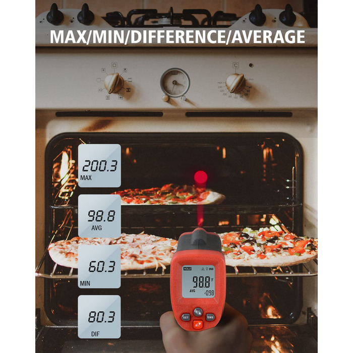 Інфрачервоний термометр Wintact з лазерним цільовим вказівником -50°C to 550°C, безконтактний, для кухні, піци, м'яса, промисловості (WT300)