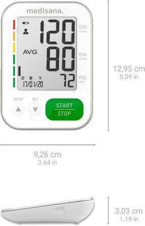 Тонометр Medisana BU 565 для вимірювання артеріального тиску на плечі, з пам'яттю, великим дисплеєм, шкалою-індикатором та функцією виявлення аритмії, без Bluetooth