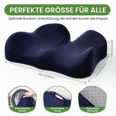 Подушка для сидіння з Memory Foam для куприкового болю, ергономічна подушка Coccyx для офісу, дому, авто та інвалідного візка. Нековзна основа, блакитна.