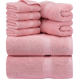 Utopia Towels 8-Piece Premium Towel Set, 2 Bath Towels, 2 Hand Towels, and 4 Washcloths, 600 g/m², 100% Ring-Spun Cotton, Fitness Studio, Hotel, and Spa (Dusty Rose)