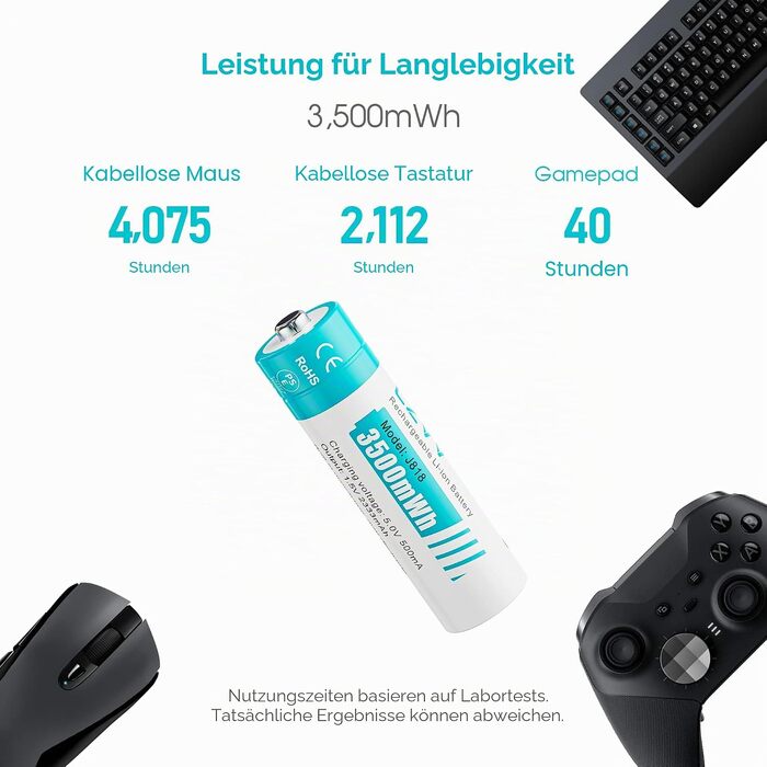 Акумулятори AA Lithium 1.5V 3500mWh з зарядним пристроєм, 12 шт — швидка зарядка, висока ємність, 1300 циклів