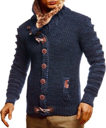 Чоловічий кардиган Leif Nelon з ґудзиками, Regular Fit, довгі рукави, для повсякденного та ділового стилю, сірий, чорний (S, Синій)