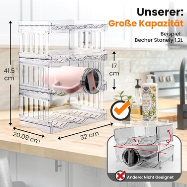 Gracenal Stackable Bottle Rack, Bottle Holder for Kitchen Cabinet, Bottle Organizer, Refrigerator Beverage Organizer, 4 Layers Stanley Cup Accessories for 1.2L Bottles
